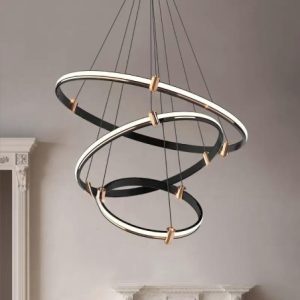 Lustra LED Negru cu 3 Cercuri 40cm+60cm+80cm Telecomanda