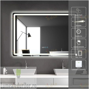 Oglinda LED DY058-100, 120×80, Intrerupator Touch, Dezaburire si Ceas, 3 Tipuri De Lumina Si Dimabila, Margine Mata