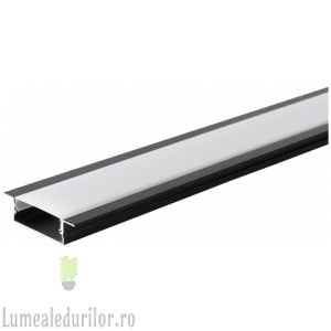 Profil aluminiu banda LED corp negru/dispersor alb L=2m 41x10mm