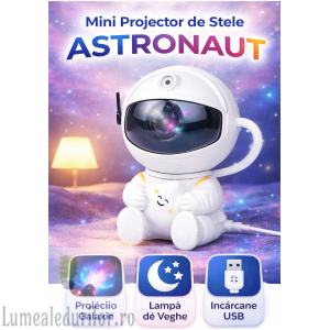 Proiector de stele Astronaut, Lampa de veghe pentru copii , reglare 360, Alb 125 mm